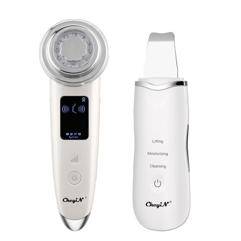 CkeyiN-máquina masajeadora Facial RF EMS LED, depurador de piel ultrasónico con fotones, calefacción, limpieza profunda de cara, absorción de nutrientes: White