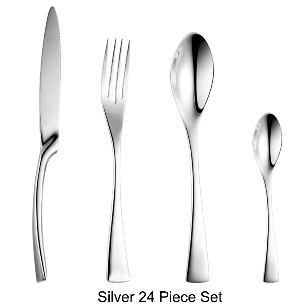 Roestvrij Stalen Bestek Set Servies Servies Zilverwerk Sets Keuken Diner Mes En Vork: Silver 24 Piece Set