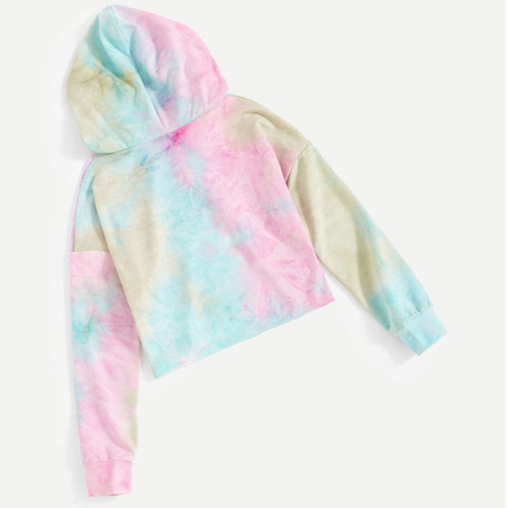 Letter Printed Hoodies Sweatshirts Teen Kids Girls Pullover Multicolor Tie dye Hooded Hoodies Tops Clothes roupa infantil menina