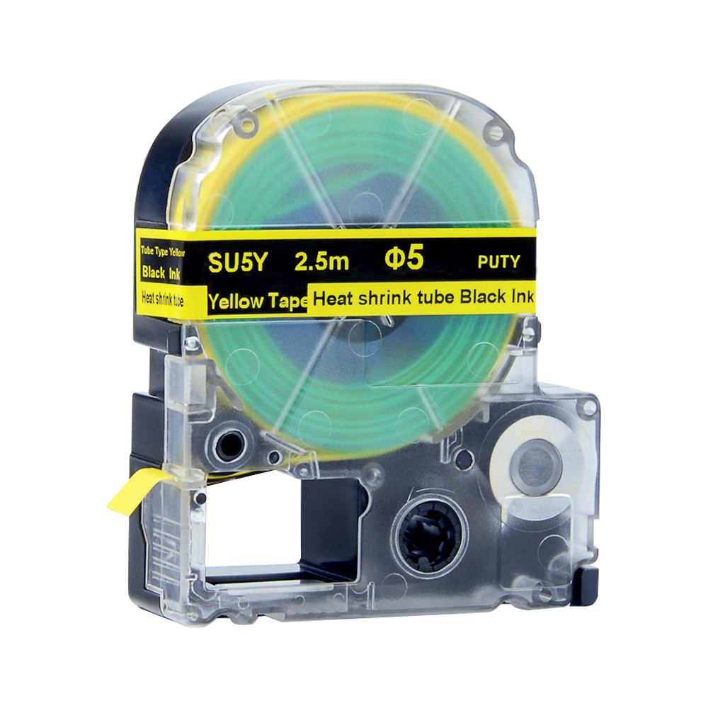 SU5Y for KingJim/Epson Label Tape 5mm Black on Yellow Heat Shrink Tube Label Tapes Compatible for KingJim/Epson Label Printer