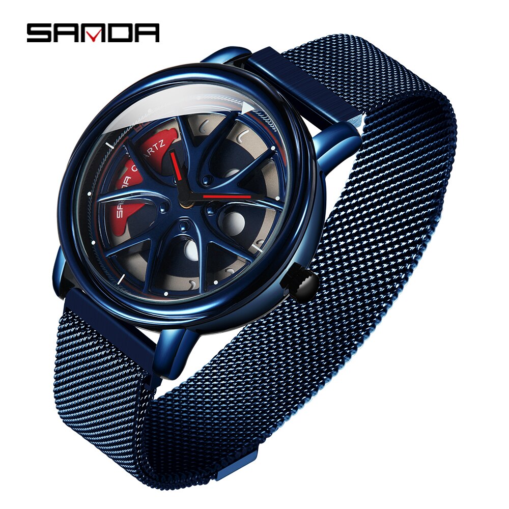 Auto velg quartz horloge man creativiteit auto polshorloge stalen magneetsluiting wiel velg naaf horloges relogio masculino: Magneetsluiting blauw