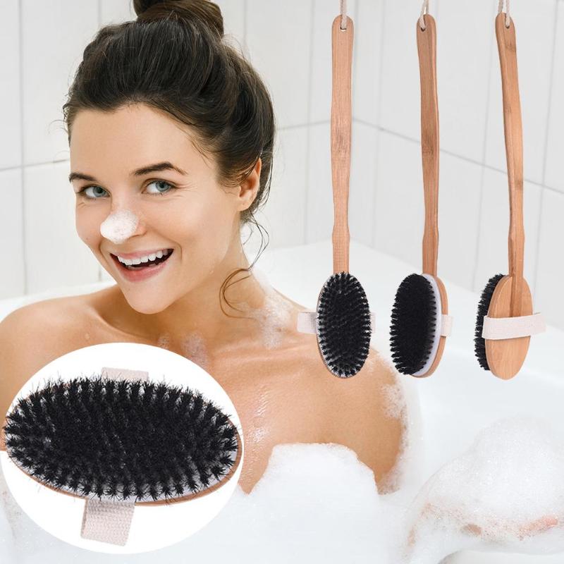 3pcs Dry Body Brushing Set Natural Bristle Bamboo Handle Shower Bath Brush