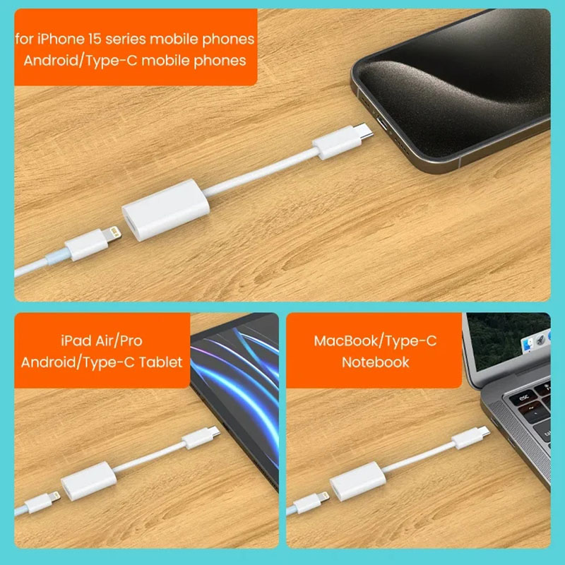 Adapter OTG do iPhone'a 15 Pro Max USB C do Lightning Szybkie ładowanie Transfer danych Konwerter typu C do Apple iPad MacBook