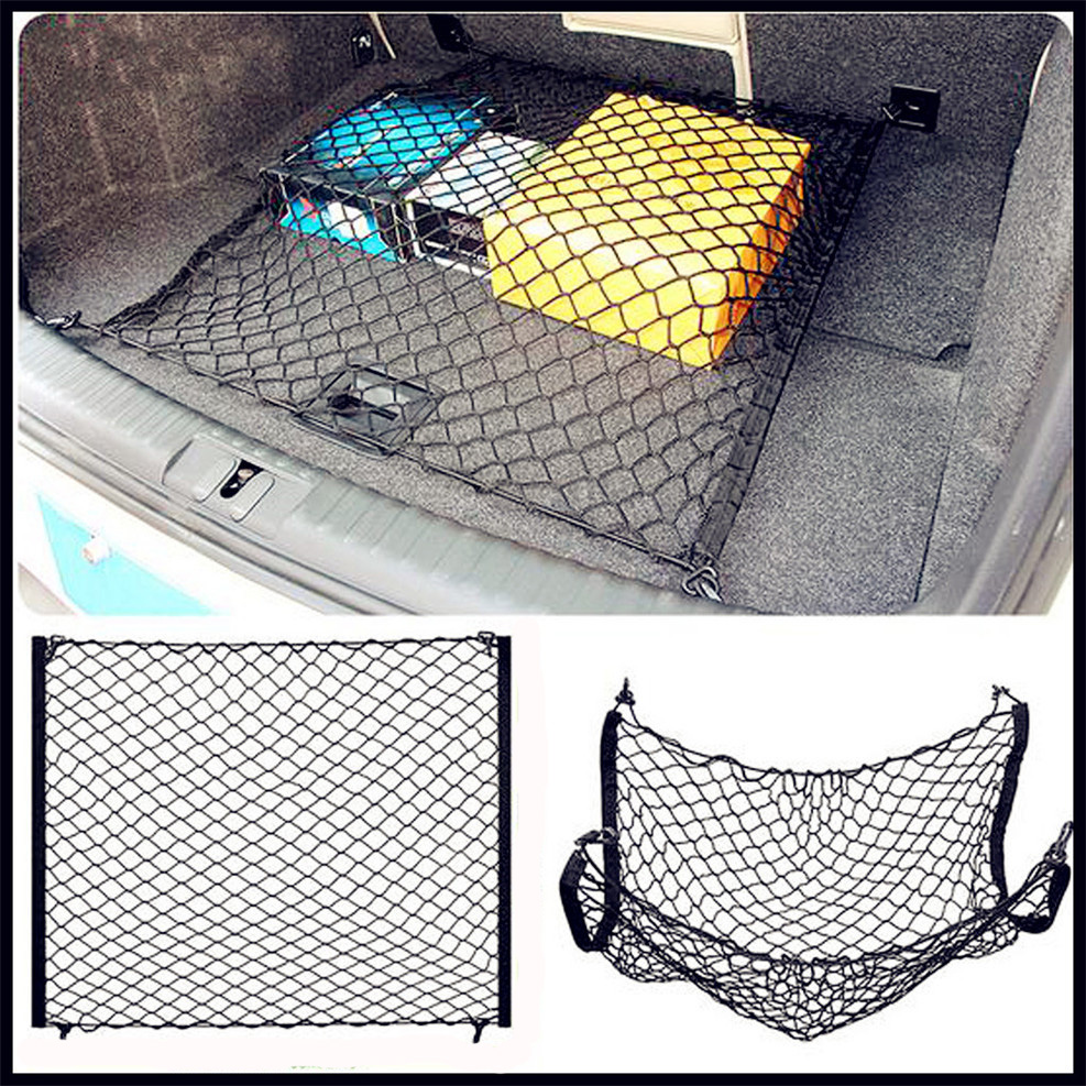 Universelt 100 x 100cm bagasjenett for bil med 4 kroker elastisk bagasjenett lastorganisator oppbevaring nylonnett bilinteriørnett