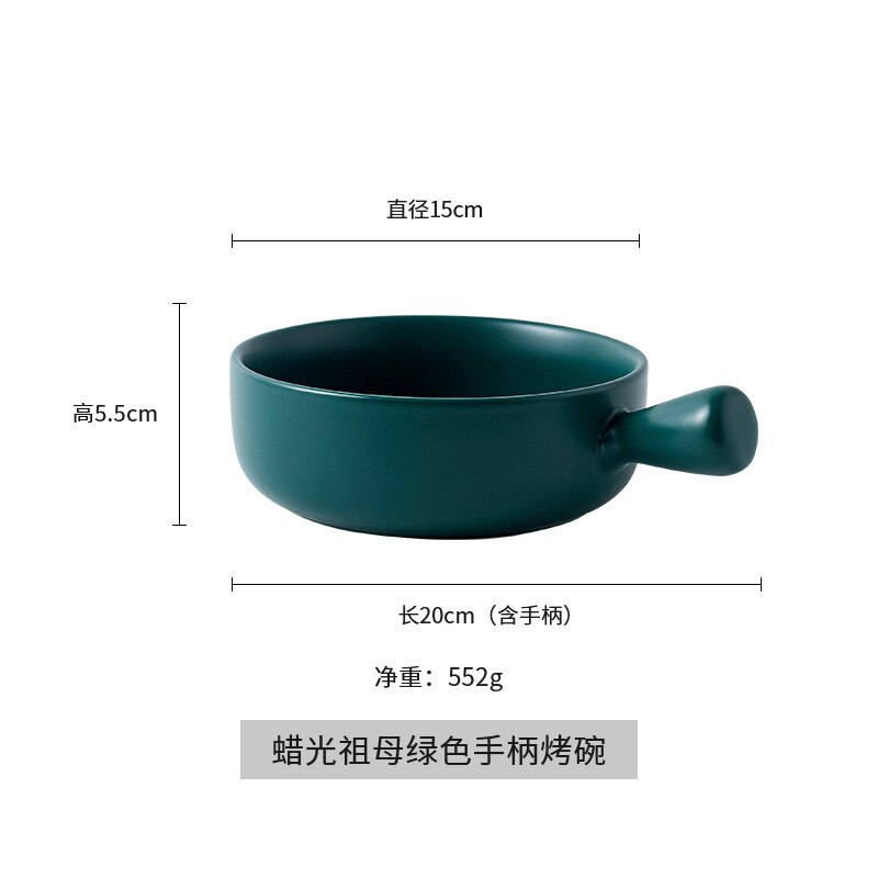 Ceramic Tableware Single Handle Baking Plate Rice Bowl Household Dish Breakfast Bowl Net Red Baking Bowl Steak Plate: Emerald