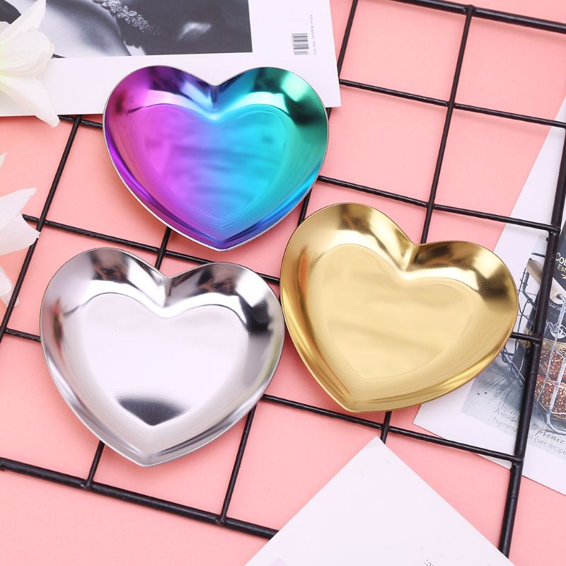 Heart Shape Jewelry Rings Holder Mold Plate Dish Storage Tray Holder Cosmetic Organizer Stainless Steel