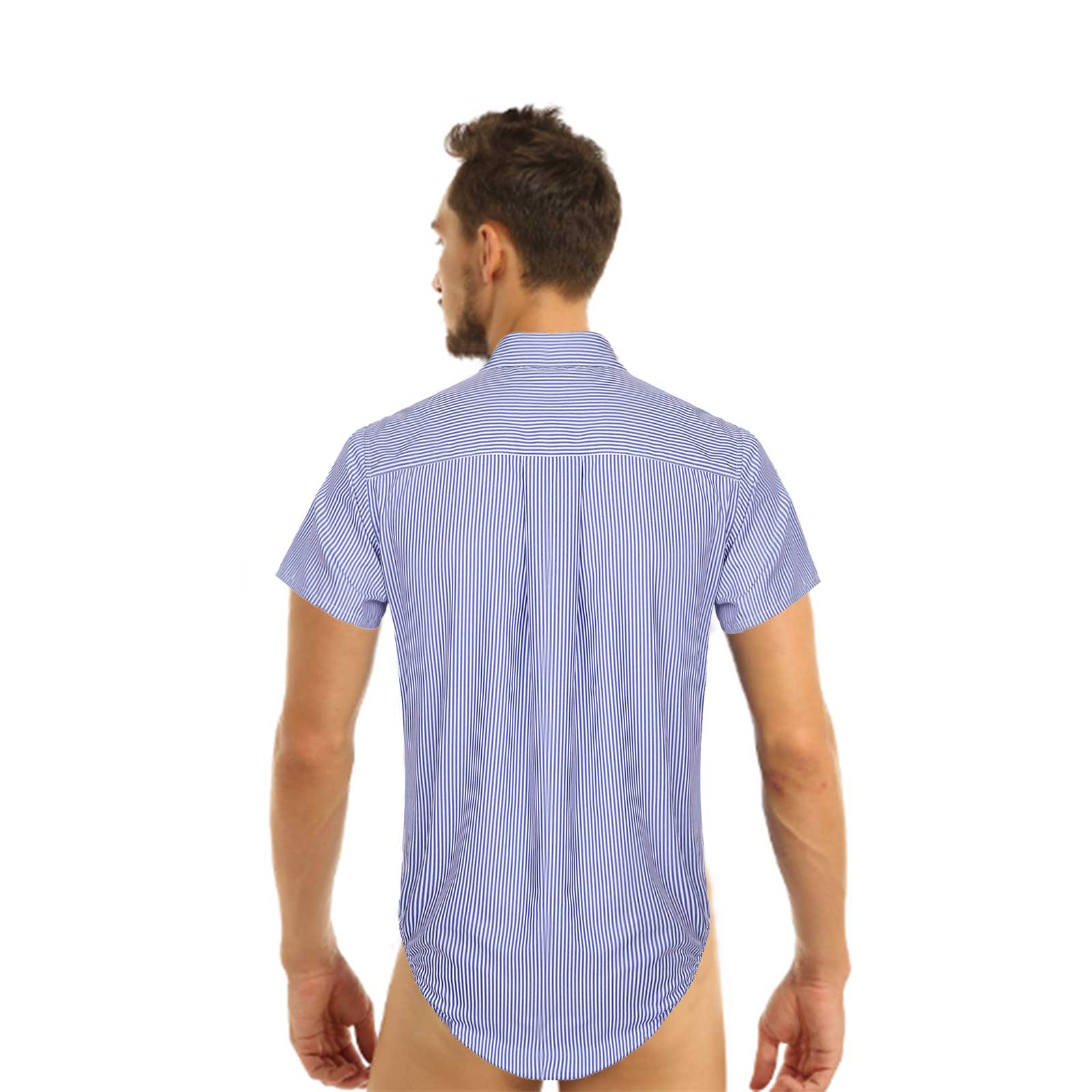 Body rayé à manches courtes pour hommes, chemise décontractée, poche avant, combinaison d'été, bureau, , une pièce
