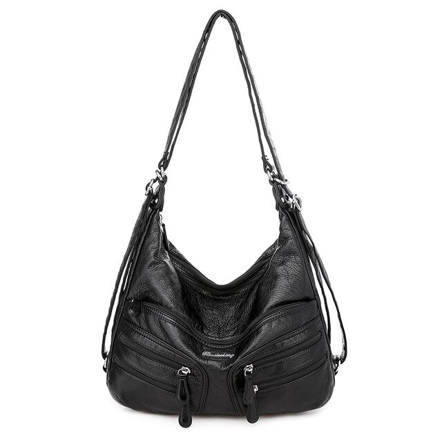 Bolso de hombro grande para mujer, bolsa de viaje de lujo, de piel suave, de 2 capas, multifunción: black-2