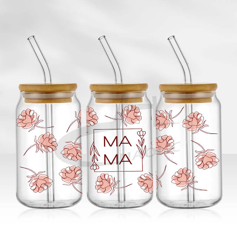 Envolturas de copa UV DTF, transferencias, del Día de la madre, pegatina para mamá, transferencia de hierro para lata de vidrio, libbey de 16oz: Medio / Caqui oscuro