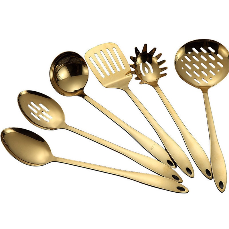 1pc guld titanium rustfrit stål køkkenredskaber ske skeovn køkkengrej køkkenredskaber cocina utensilios spatel slev køkkenudstyr
