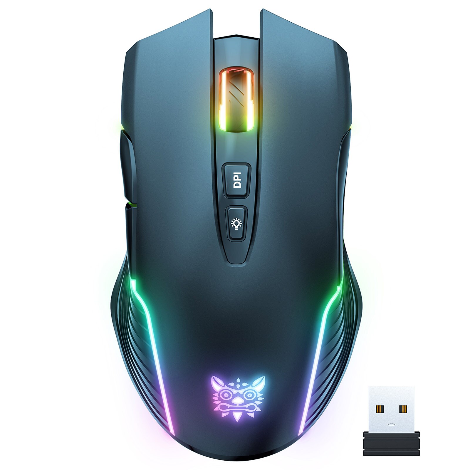 Onikuma  cw905 kabellose gaming-maus mit rgb-hintergrundbeleuchtung, optische e-sport-maus, 3600 dpi 2.4g 5- geschwindigkeiten , 7 tasten für laptops