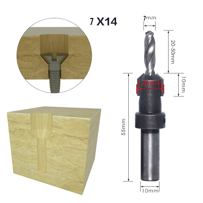 1Pcs 8Mm 10Mm Shank Hss Houtbewerking Countersink Router Bit Set Tapeinduithalerset Remon Sloop Voor Hout Frezen cutter: 10mmShank 7mmX14mm