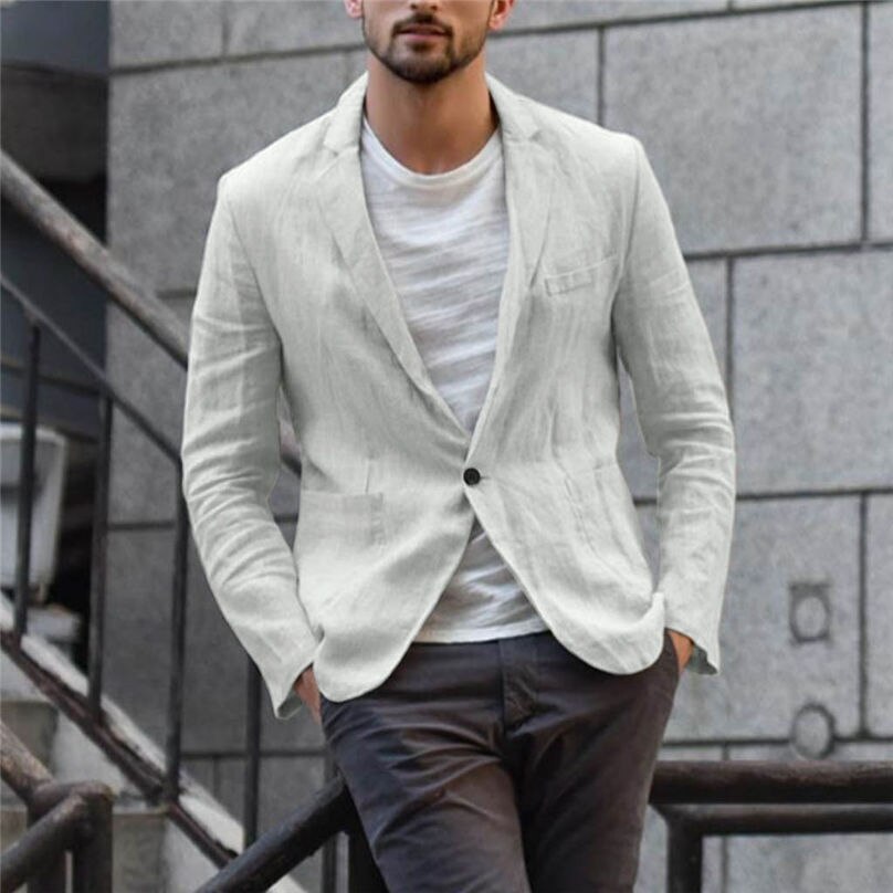 Männer Slim Fit Leinen Mischung Mantel Tasche Solide Langarm Casual Plus Größe Männer Anzüge Jacke Outwear Blazer masculino 4Y06