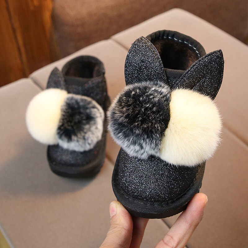 Kindersneeuwlaarzen winter katoenen schoenen voor kinderen meisjes zachte zool pluche warme casual schoenen jongens platte winterlaarzen 1 2 3 jaar oud: Zwart / 26 ( binnenzool 15.5cm)