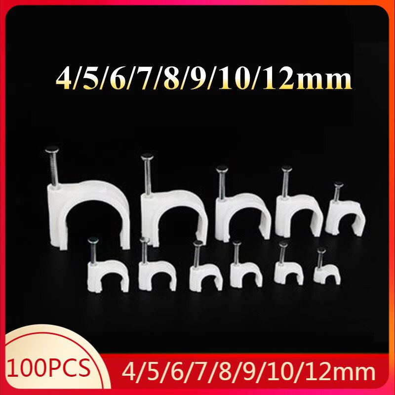100 pcs 4/5/6/7/8/9/10/12mm Cable Steel Nail Line Card Card Wire Line Circular Cable Clips Trough Wire Fixing