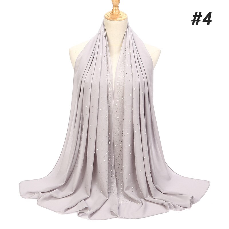 1 Pc Vrouwen Bellen Chiffon Sjaal Met Diamant Studs Parels Sjaal Vlakte Hijab Sjaals Wraps Effen Kleur Moslim hijab Sjaal: color04