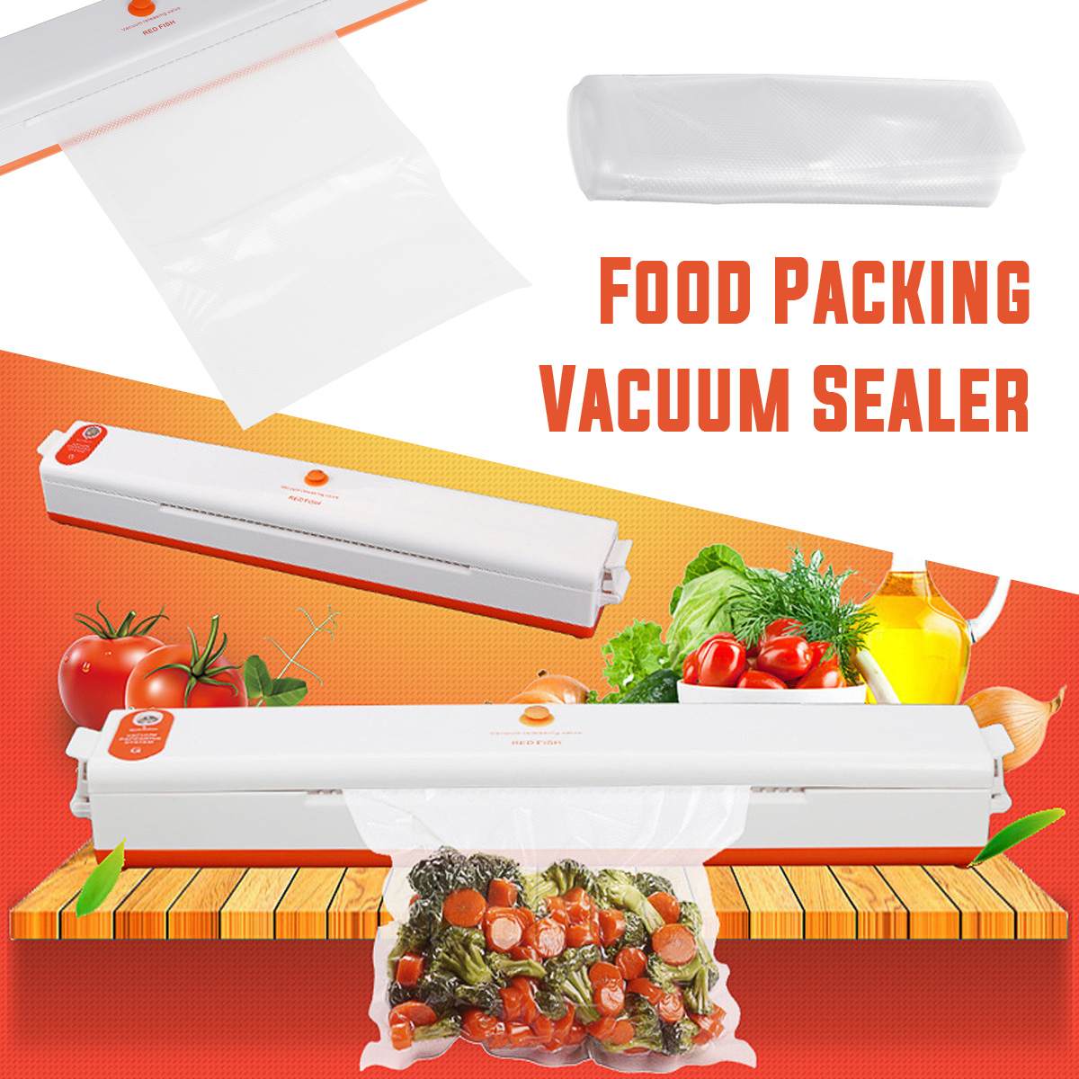 Elektrische Vacuüm Sealer Verpakking Machine Voor Thuis Keuken Met 10Pcs Vacuüm Afdichting Zakken Voedsel Opslag Verpakker Voedsel Perservation