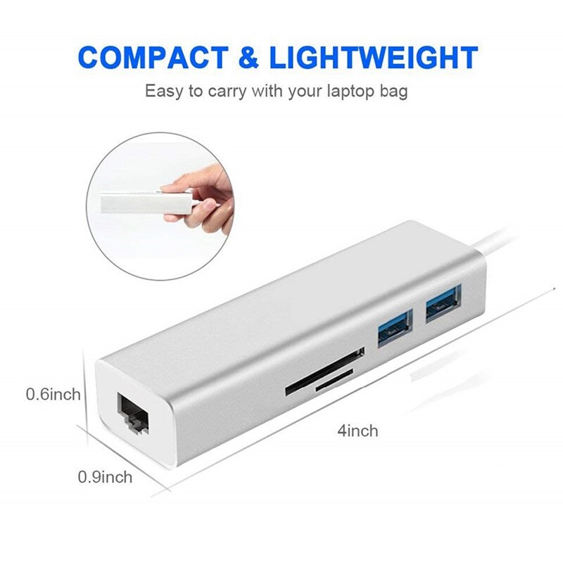 Usb C Hub 5 In 1 High Speed Usb Type C Adapter Met Sd/Tf Kaartlezer RJ45 Gigabit usb 3.0 Poorten Voor Pc Mac