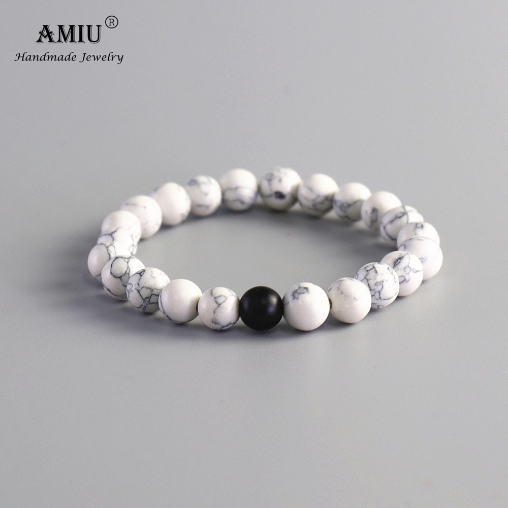 AMIU 2Pcs/Set Couples Distance Bracelet Classic Black And White Natural Stone For Man And Women Yin Yang Beaded Bracelet