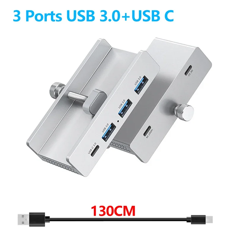 10Gbps USB HUB Clamp USB3.2/3.0/2.0 Splitter Adapter for IMac Macbook Lenovo Desktop PC Accessories Usb Extension Hub Clip: Silver