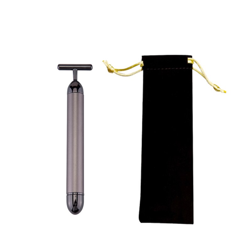 Rouleau électrique de Massage du visage, barre de beauté en or 24K, bâton de soins du visage vibrant et étanche: Black with pouch