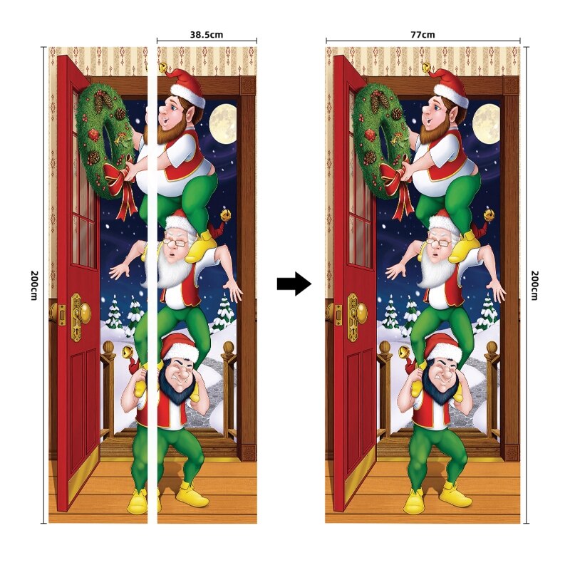2 Stks/set Christmas Santa Krans Decoratieve Koelkast Deur Sticker Waterdicht