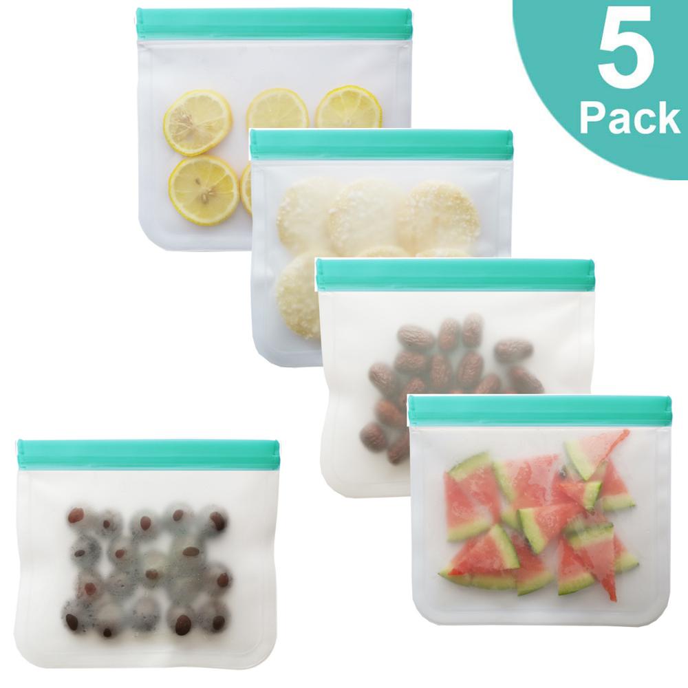BEEMAN 12pcs Silicone Zip Bag PEVA Silicone Food Storage Containers Leakproof Reusable Shut Bag Fresh Bag Food Storage Bag: 5 pieces
