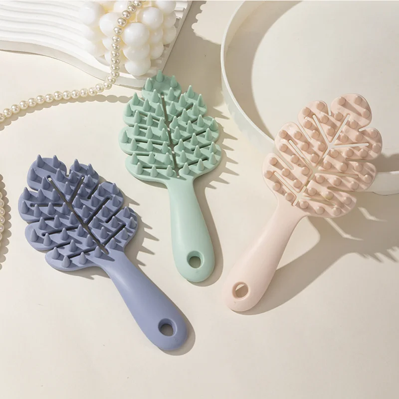 1 Uds. Cepillo de champú de hojas, cepillo para masaje del cuero cabelludo, peine para lavar la cabeza, masajeador de pelo de dos caras, cepillo de baño, depurador corporal, accesorios para el cabello