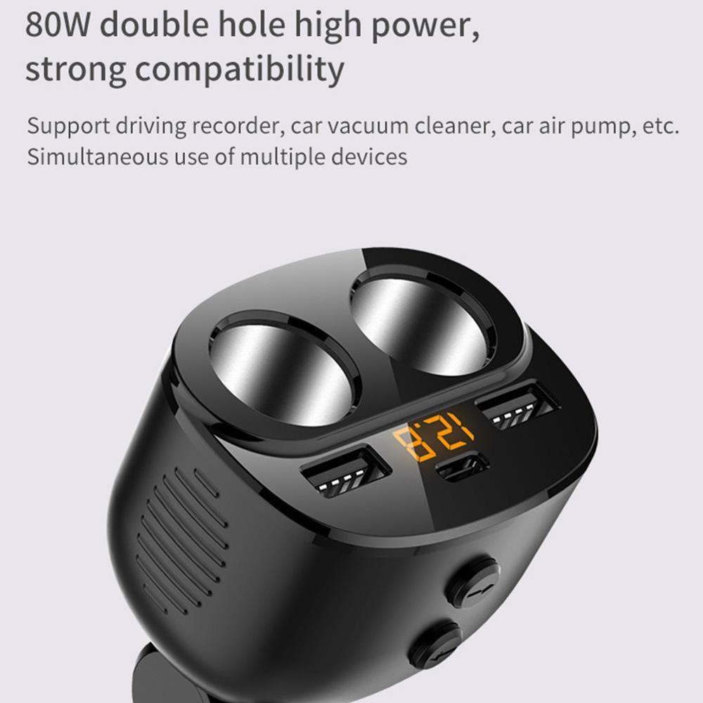 Autolader 2 -weg auto sigarettenaansteker splitter dubbele usb + type -c 12v stroomadapter 5 in 1 snelladen  qc3.0 laders