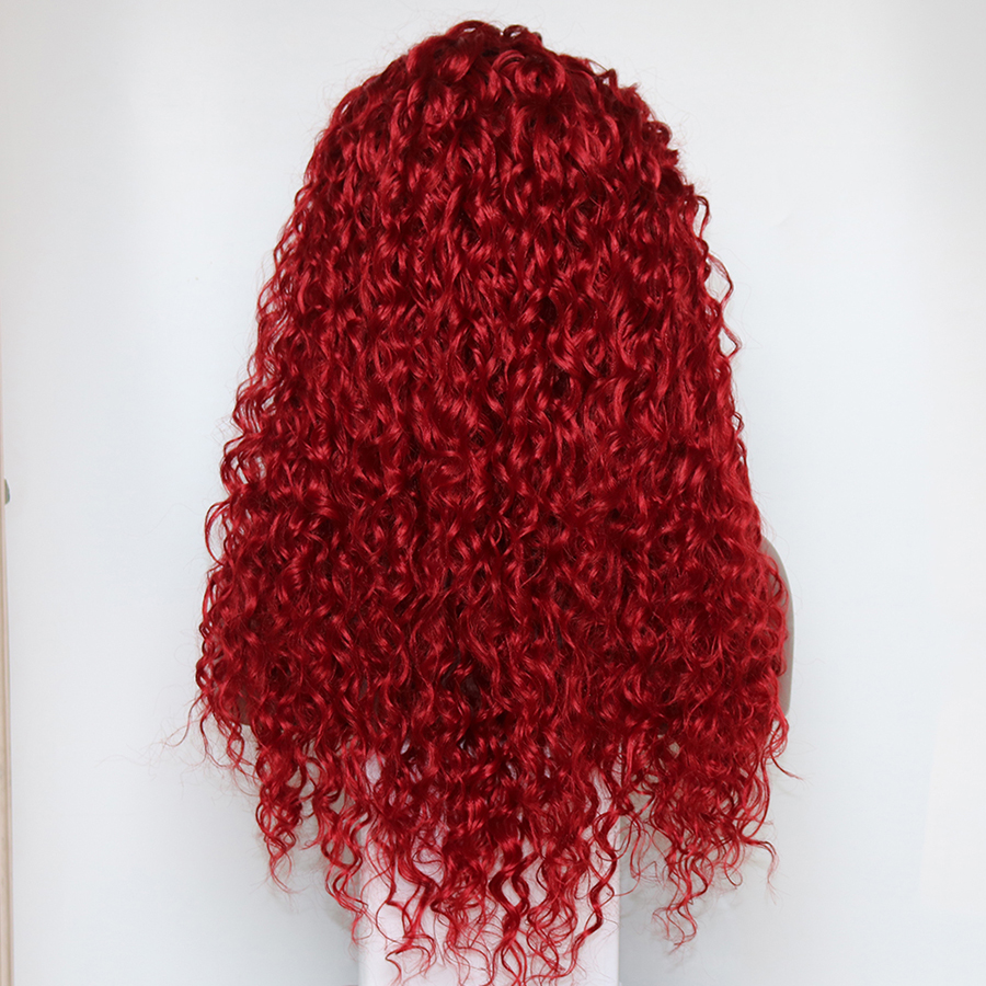 Pelucas de pelo largo rojo rizado Natural atado a mano, peluca sintética de fibra resistente al calor con malla frontal, Cosplay y Drag Queen para todas las mujeres