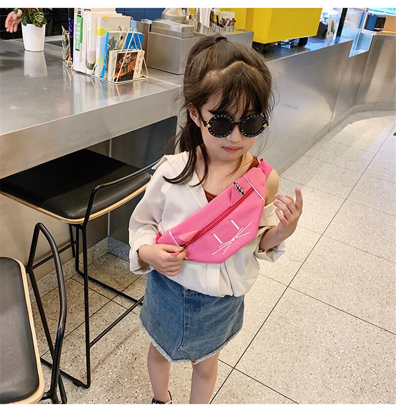 Cartoon Kat Afdrukken Taille Bag Kids Schouder Messenger Zakken Jongens Meisjes Taille Riem Fanny Packs Casual Canvas Crossbody Borst Zakken