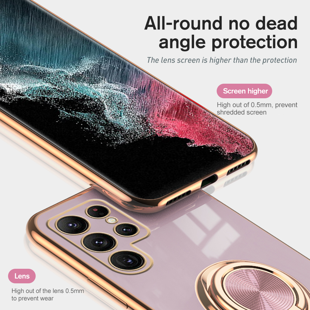 Luxury Plating Protector Case For Samsung Galaxy S22 Ultra S22Ultra S22Plus S 22 Car Magnetic Stand Shockproof Back Cover Coque