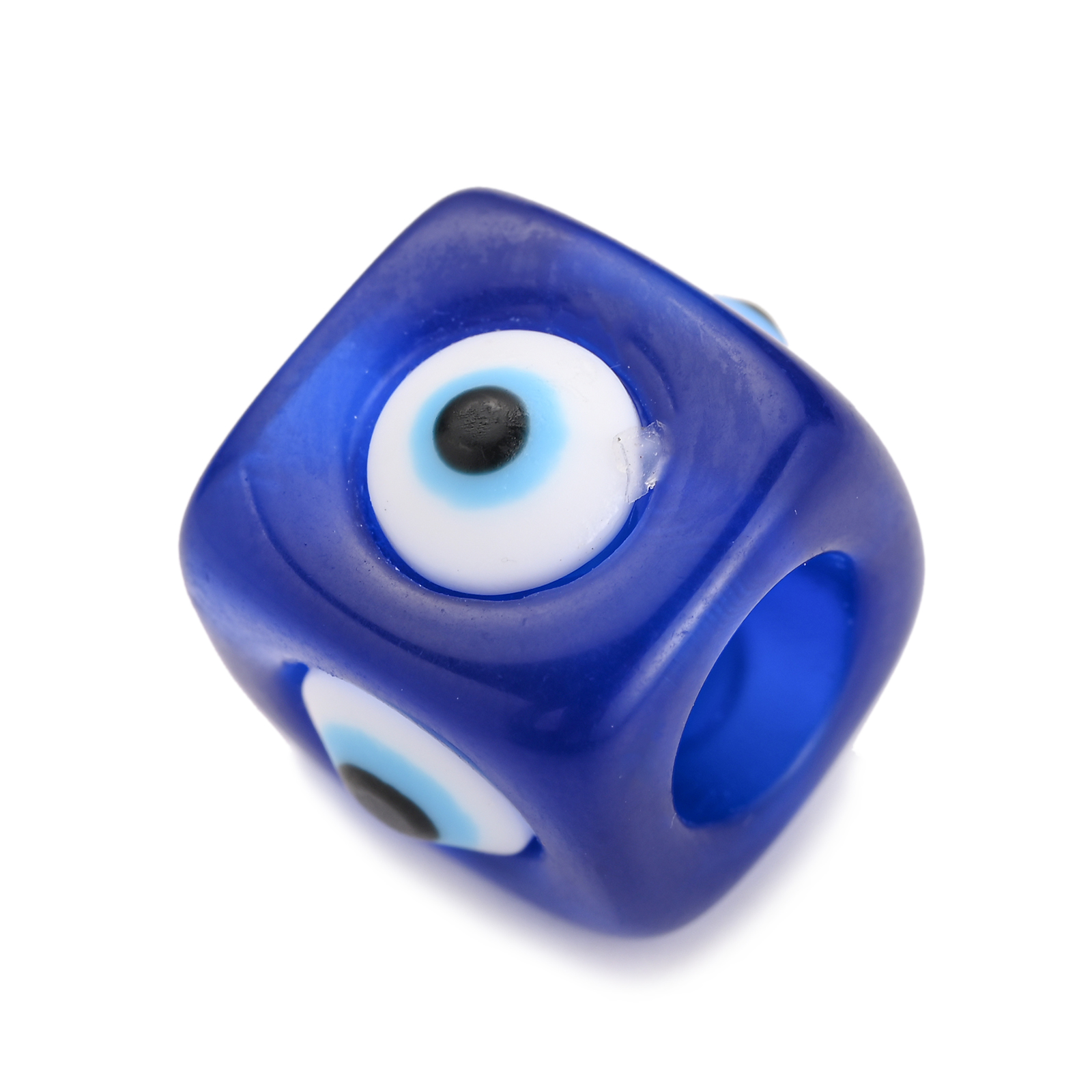 Mélange de perles carrées en résine mauvais œil, grand trou, perles d'espacement adt pour bijoux, bracelet exécutif, porte-clés, téléphone, 12x14mm, 5 pièces: Bleu