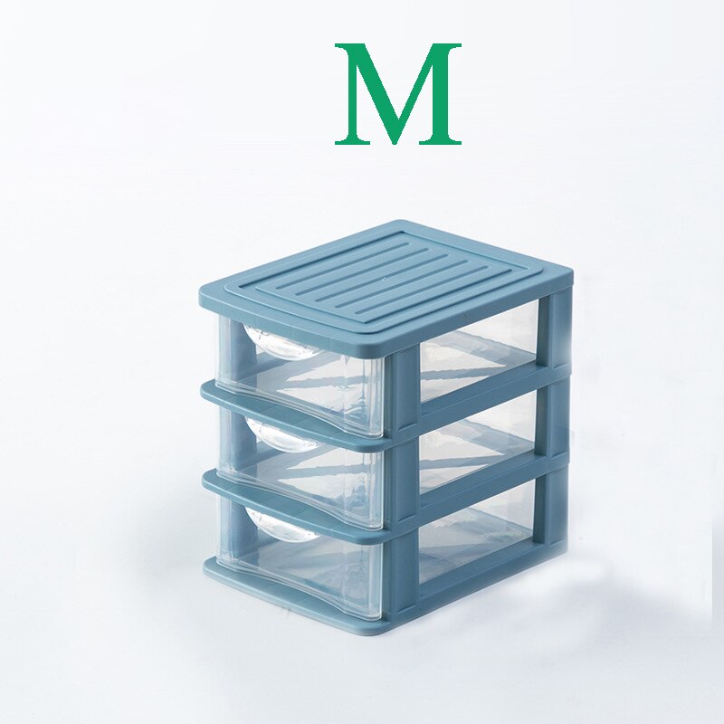 3 Layers Drawer Storage Box Desktop Cosmetic Storage Case Transparent Dustproof Jewelry Makeup Holder Home Office Organizer: Blue M