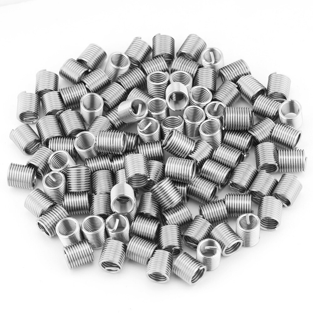 100pcs/set M8x1.25x2D Thread Inserts Stainless Steel Wire Screw Sleeve Coiled Wire Helical Screw Thread Inserts Fastener