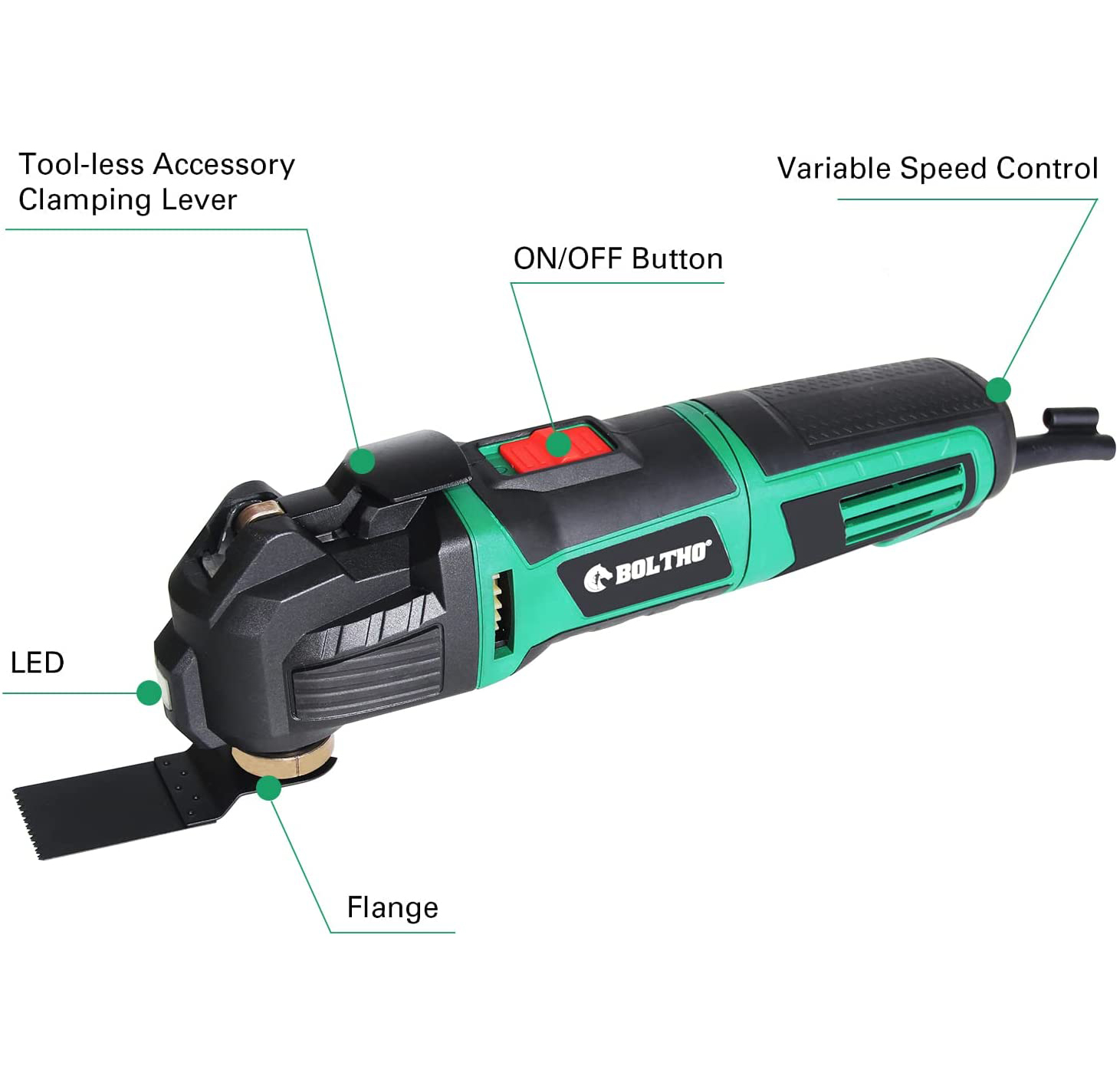 BOLTHO Oscillating Multi Tool, 300W Detail Sander Precision Cutter Saw Grinder Scraper | Variable Speed - Accessory Sanding Pads