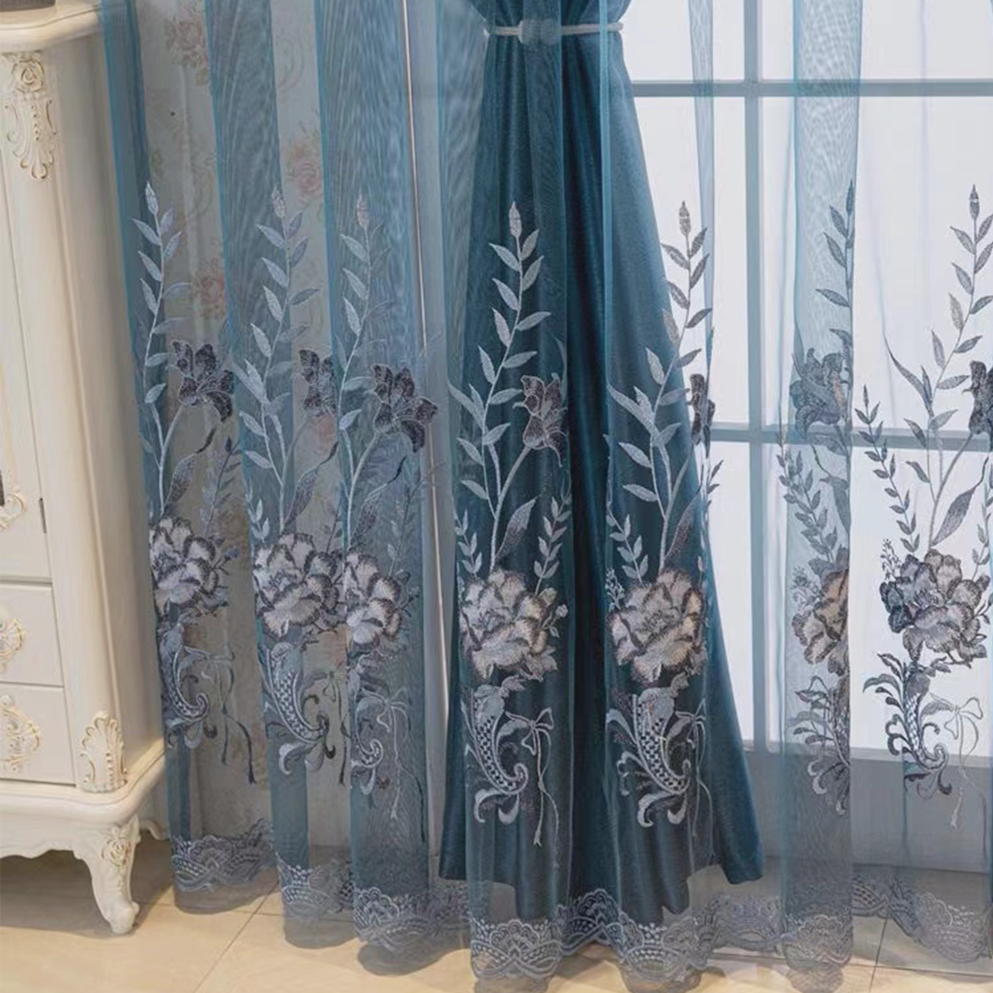 Rideau brodé de luxe moderne, Protection solaire bloquant la lumière, idéal pour le salon de la chambre à coucher, accessoire de décoration pour la maison, 1 pièce