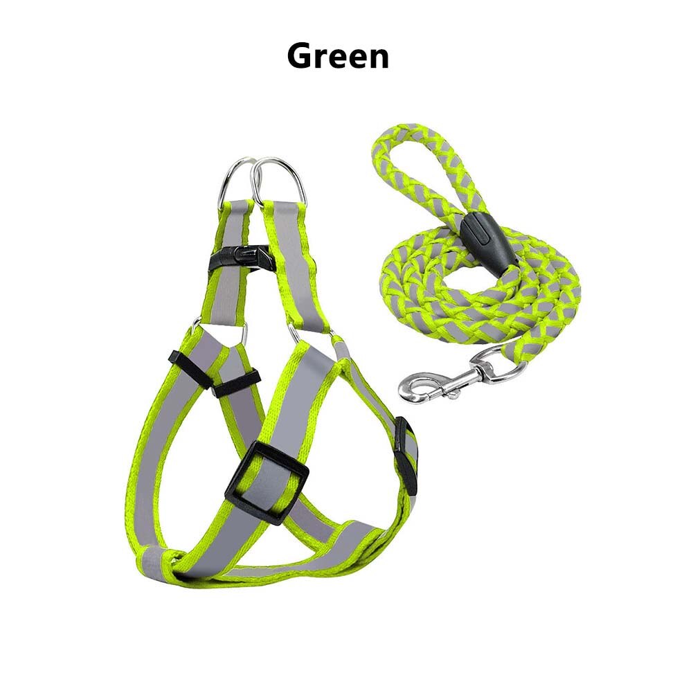 Store reflekterende små hunde halsbånd sele snor nylon reflekterende hundesele snor bly gå hund reb kæledyr kat hvalpe forsyninger: Grøn / S