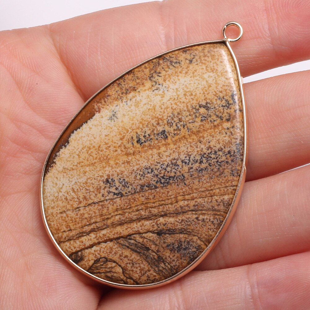 Natural Stone Pendants Water -shaped Semi-precious Stone Pendant for DIY Jewelry Making size 37x55mm