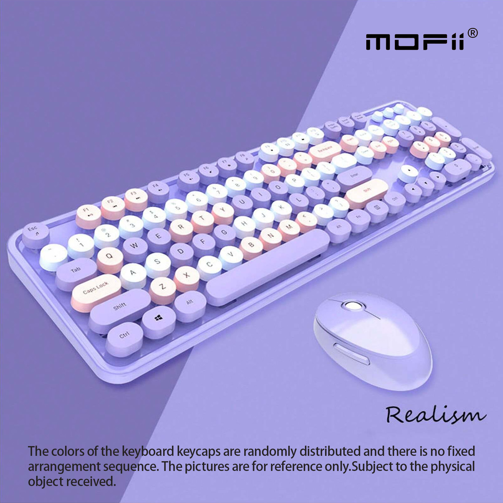 Kolorowy zestaw słodkiej bezprzewodowej klawiatury i myszy — pakiet Combo do dekoracji domu i użytku osobistego: FIOLETOWY