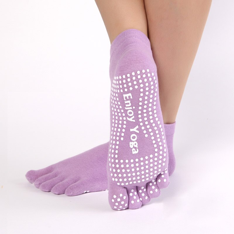 Women Yoga Toes Socks Gym Dance Sport Exercise Five Fingers Socks Non Slip Massage Fitness Accessories Dots Warm Black: Lavender