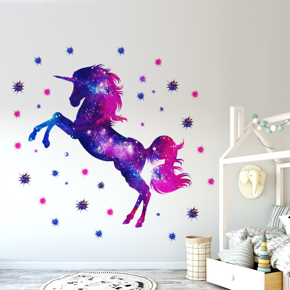 Shiny Unicorn Wall Stickers for Girls room Kids rooms Nursery Wall Decor Self-adhesive Vinyl PVC DIY Wall Decals Home Decoration