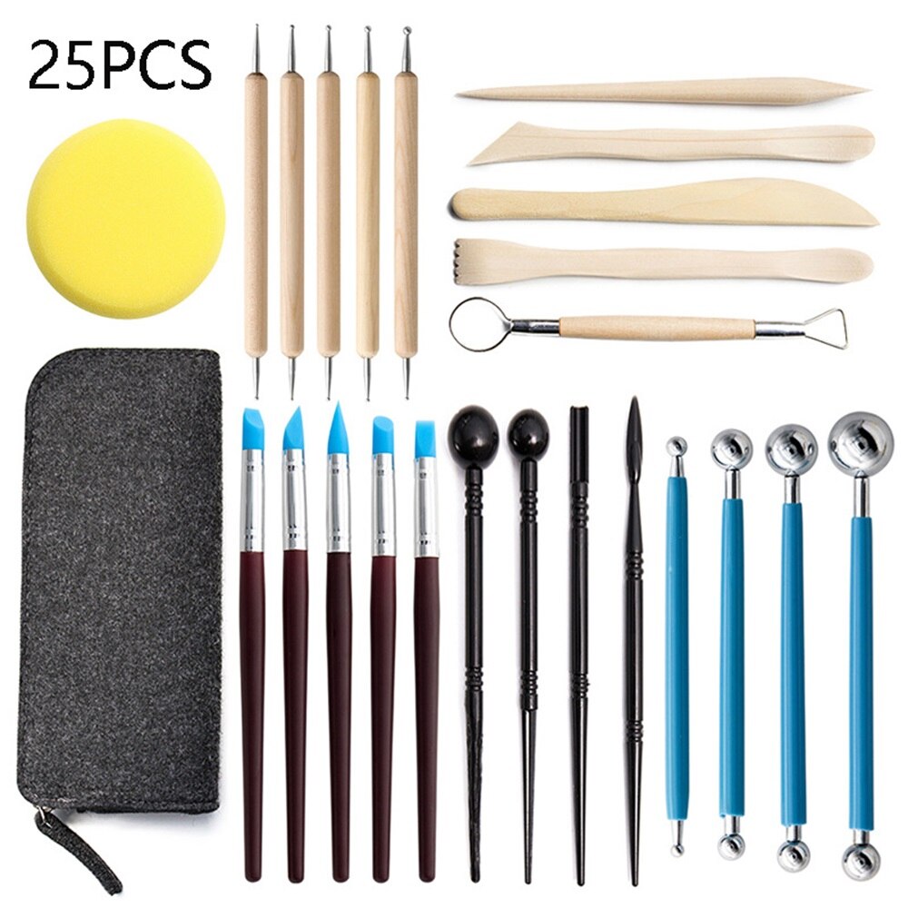 D&amp;D Pottery Clay Sculpting Tools Pottery Carving Tool Kit with Carrying Case Bag for Beginners Professionals Pottery Modeling: 25pcs set