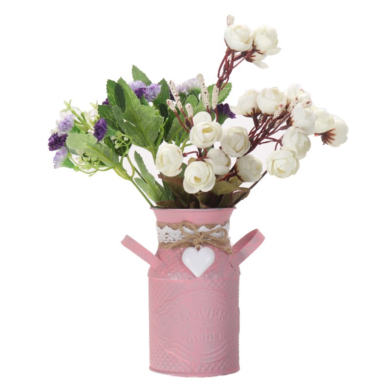 Vase à fleurs Shabby Chic en métal, vert/argent/bleu/rose, Vintage, Pot de fleurs pour décoration de salon de maison: Pink