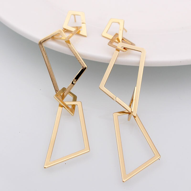 Pendientes colgantes de Metal de Color dorado , pendientes largos geométricos huecos para mujer, joyería para banquete, de