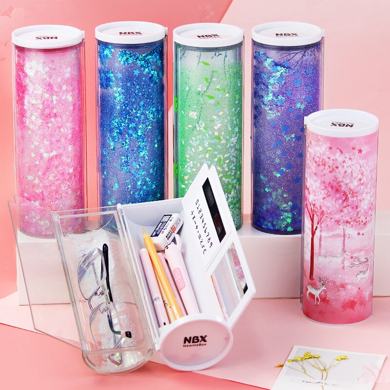 dernier papier de verre translucide sac à crayons multi-fonction cylindre papeterie école porte-stylo rose bleu calculatrice