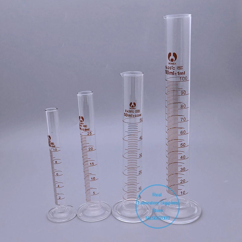 1set/pack (10ml, 25ml, 50ml, 100ml) Laboratory Scaled Glass Measuring cylinder Measurement Container Lab Supplies