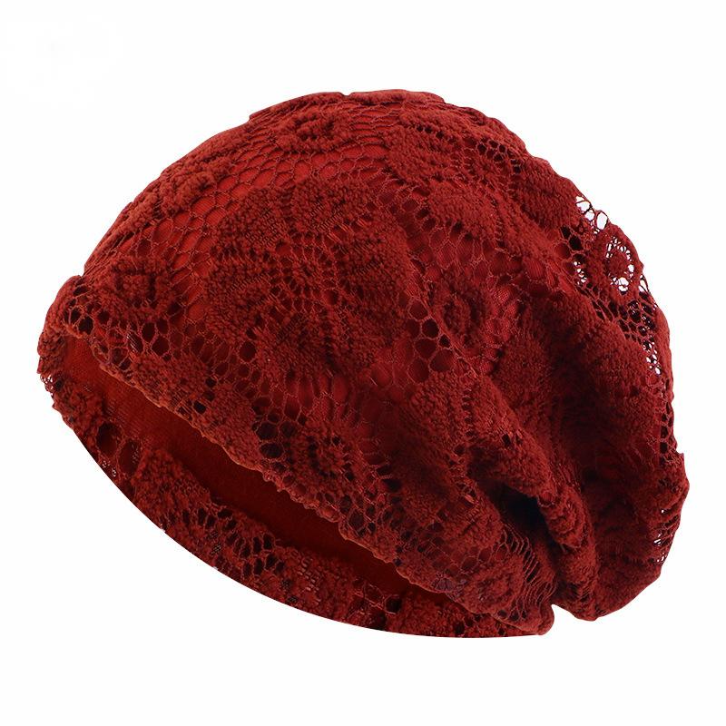 Bonnets doubles couches avec motif de tissage à crochet fin, bonnet à tête ronde, printemps et automne: Bourgogne