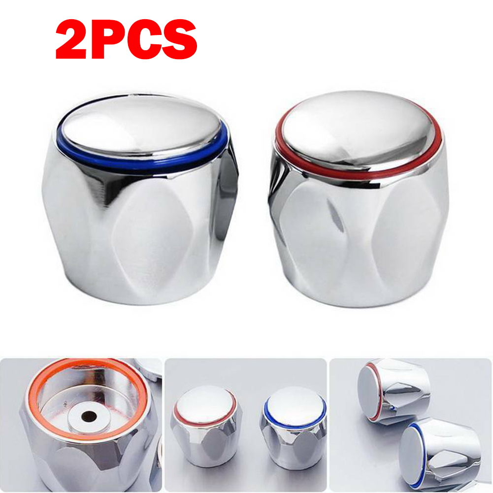 Koude Kraan Slingerknop Universele Vervanging Handvat Zilver Tone Rood + Blauw 2 Stks/set Kraan Knop Handvat Badkamer Accessoires