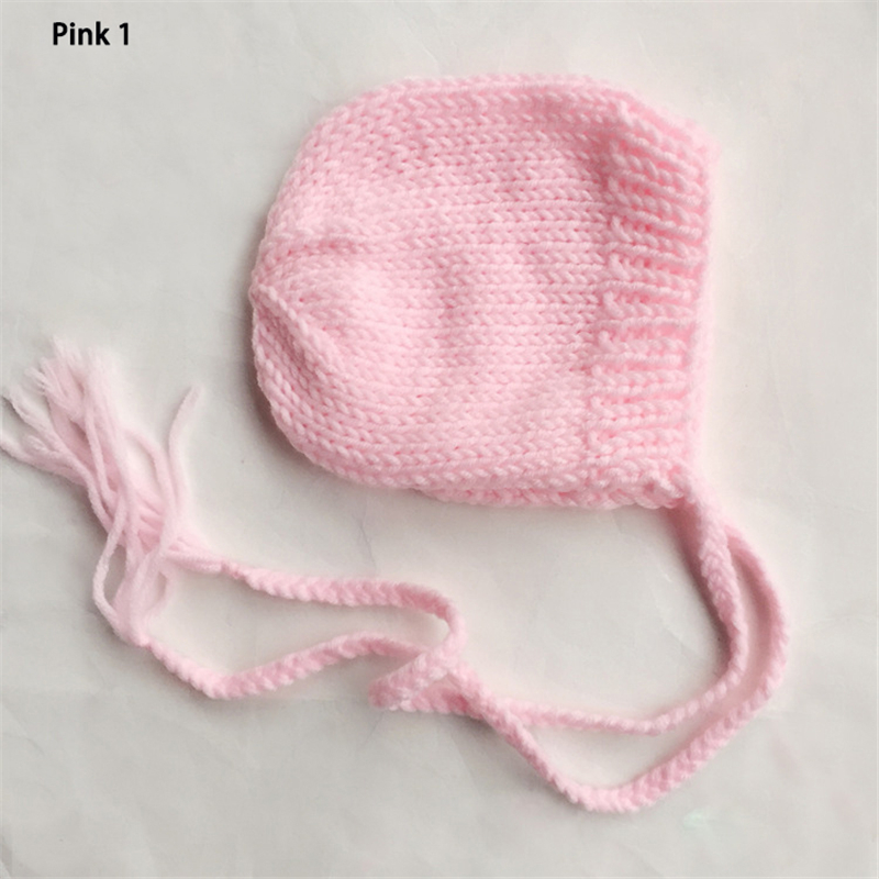 Mjuk stickad babyhatt nyfödd foto rekvisita kepsar enfärgad spädbarn pojke flicka virkad mössa höst vinter xmas motorhuv tillbehör: Rosa 1